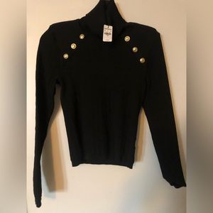 Express Black Turtleneck w/ gold buttons M NWT